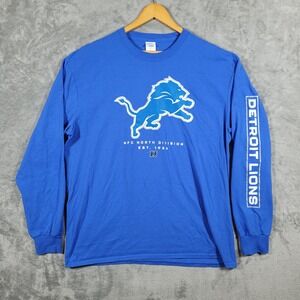 Detroit Lions T-Shirt Mens XL Blue NFL Team Apparel Long Sleeve Graphic